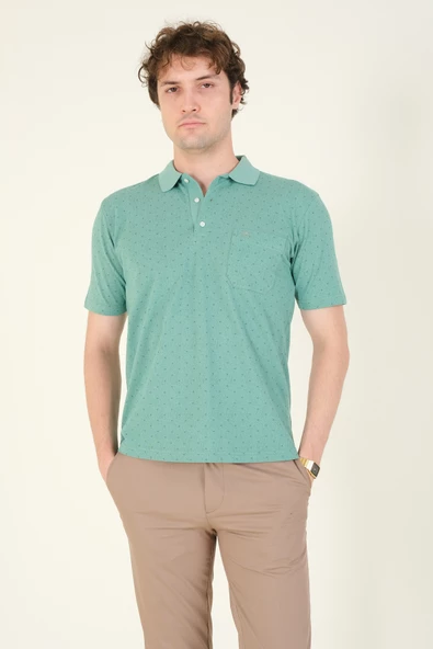 Erkek Desenli Cepli Polo Yaka T-Shirt Mint - 3