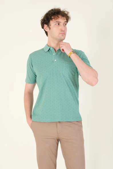 Erkek Desenli Cepli Polo Yaka T-Shirt Mint - 2