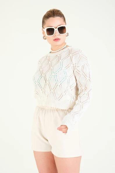 Kadın İnci İşlemeli Bluz Ekru - 5