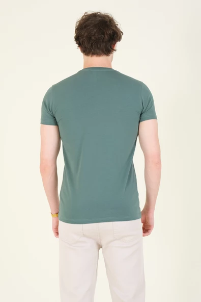 Erkek Sıfır Yaka Basic T-Shirt Yeşil - 6