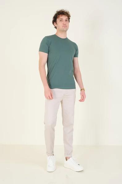 Erkek Sıfır Yaka Basic T-Shirt Yeşil - 4
