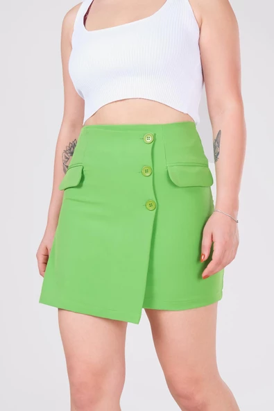 Kadın Cep Detaylı Etek Yeşil - 5