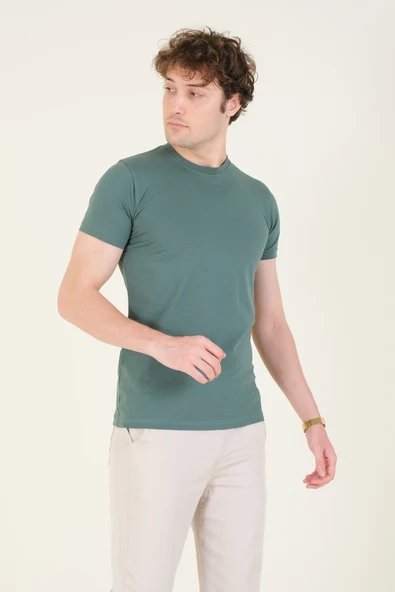 Erkek Sıfır Yaka Basic T-Shirt Yeşil
