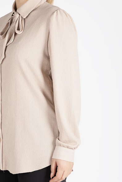 Kadın Bağlamalı Gömlek Vizon - 6