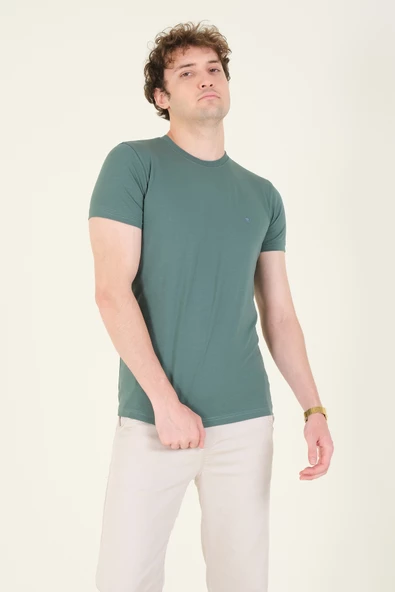 Erkek Sıfır Yaka Basic T-Shirt Yeşil - 2