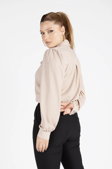 Kadın Bağlamalı Gömlek Vizon - 4