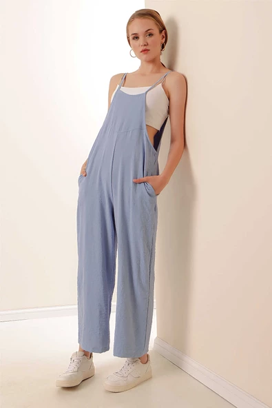 Kadın Askılı Tulum Mavi - 4