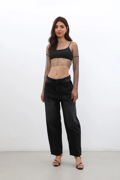 Kadın Yüksek Bel Skater Fit Jean Pantolon - Resim 6