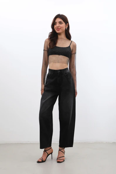 Kadın Yüksek Bel Skater Fit Jean Pantolon - Resim 8