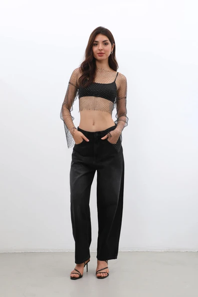 Kadın Yüksek Bel Skater Fit Jean Pantolon - Resim 5