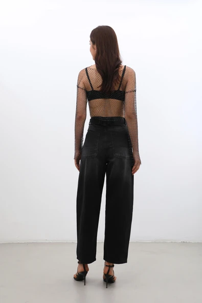 Kadın Yüksek Bel Skater Fit Jean Pantolon - Resim 9