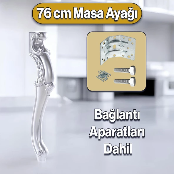 Valenta Masa Dresuar Ayağı 76 cm Plastik Ayak Mutfak Yemek Masası Mobilya Ayakları Gümüş - 4