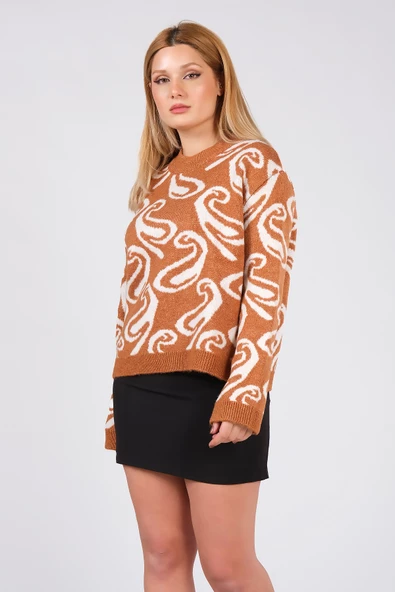 Kadın Oversize Triko Kazak Taba - 3