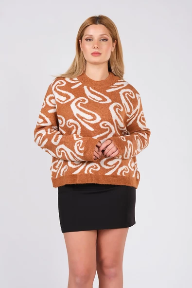 Kadın Oversize Triko Kazak Taba - 2