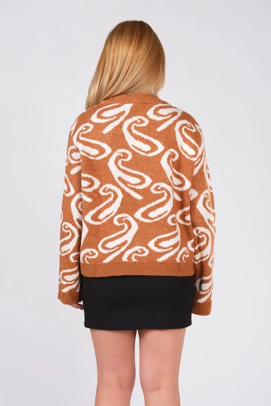 Kadın Oversize Triko Kazak Taba - 6