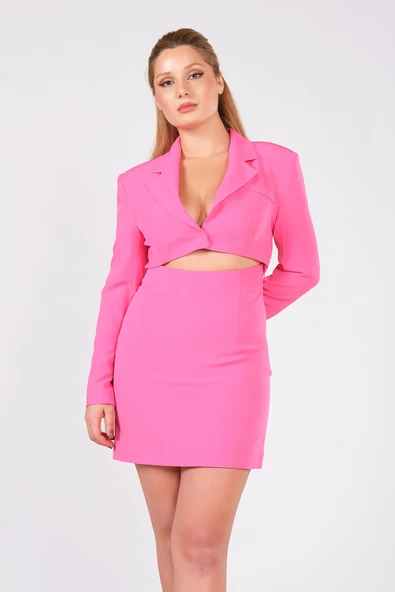 Kadın Pencere Detaylı Uzun Kol Elbise Pembe - 4