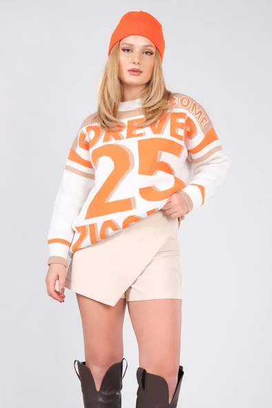 Kadın Forever Yazılı Oversize Triko Kazak Vizon - 3