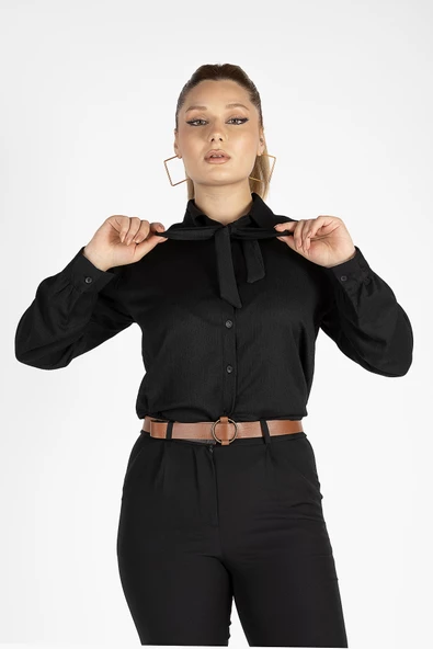 Kadın Bağlamalı Gömlek Siyah - 2