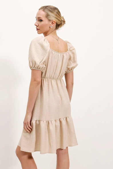 Kadın Kloş Poplin Elbise Bej - 4