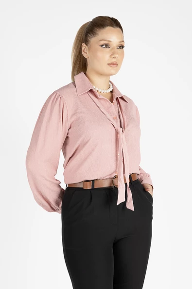 Kadın Bağlamalı Gömlek Gül - 3