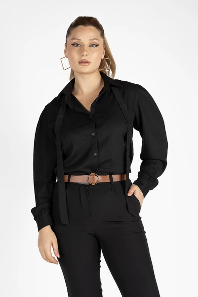 Kadın Bağlamalı Gömlek Siyah - 3