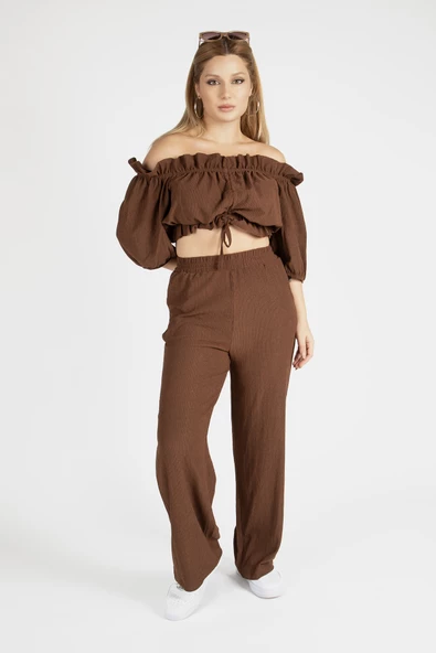 Kadın Bürümcük İkili Takım Kahverengi - 4