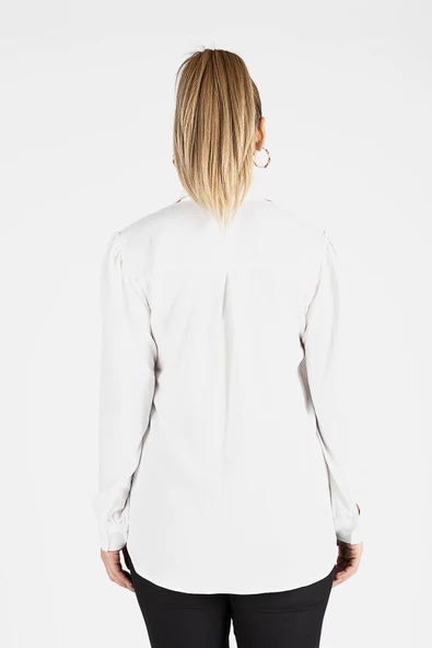 Kadın Bağlamalı Gömlek Ekru - 5