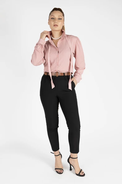 Kadın Bağlamalı Gömlek Gül - 4