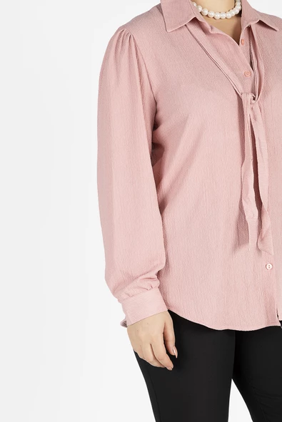 Kadın Bağlamalı Gömlek Gül - 6