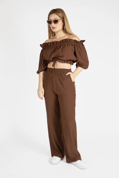Kadın Bürümcük İkili Takım Kahverengi - 2