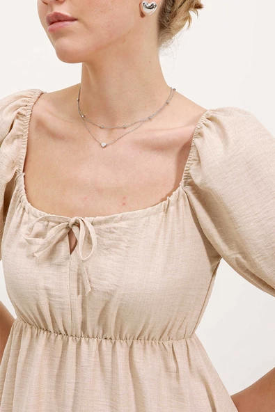 Kadın Kloş Poplin Elbise Bej - 3