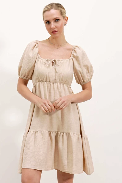 Kadın Kloş Poplin Elbise Bej