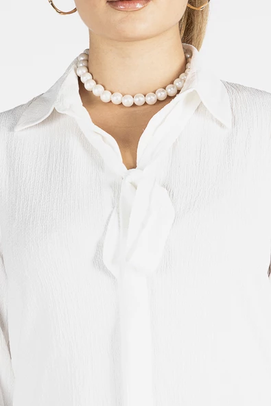 Kadın Bağlamalı Gömlek Ekru - 6