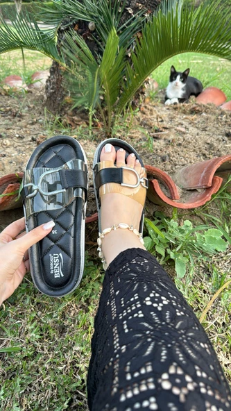 Şerit Detay , Şeffaf Tokalı Baklava Ped Üst Kalite Şık Terlik - 5