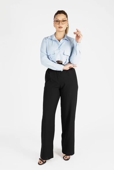 Kadın Crop Gömlek Mavi - 4