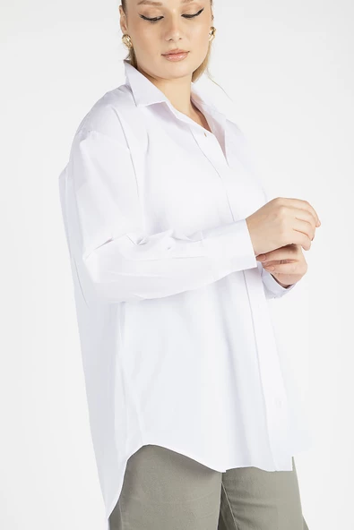 Kadın Oversize Gömlek Beyaz - 3