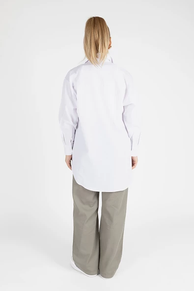 Kadın Oversize Gömlek Beyaz - 5