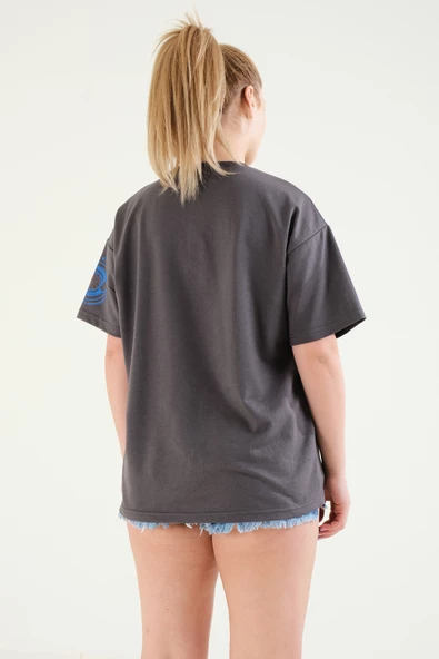Kadın Baskılı Oversize T-Shirt Antrasit - 6