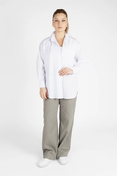 Kadın Oversize Gömlek Beyaz - 2