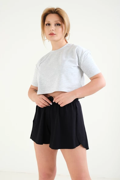 Kadın Crop T-Shirt Gri - 3