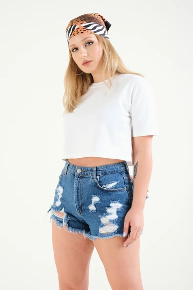 Kadın Crop T-Shirt Ekru - 2