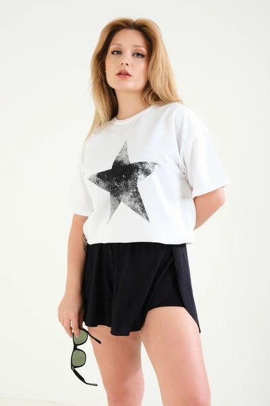 Kadın Baskılı Oversize T-Shirt Ekru - 5