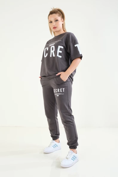 Kadın Baskılı Oversize İkili Takım Antrasit - 3