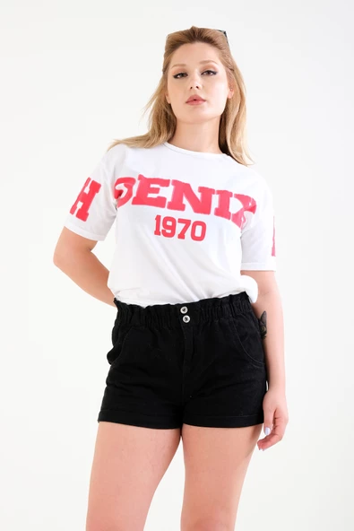 Kadın Yazılı Oversize T-Shirt Beyaz - 3