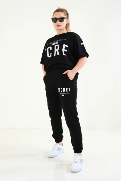 Kadın Baskılı Oversize İkili Takım Siyah - 4