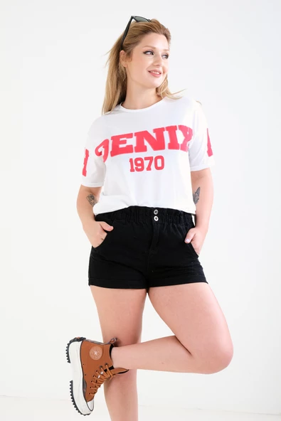 Kadın Yazılı Oversize T-Shirt Beyaz - 6