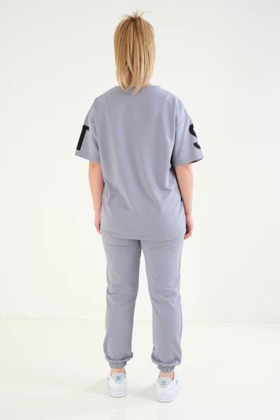 Kadın Baskılı Oversize İkili Takım Gri - 5