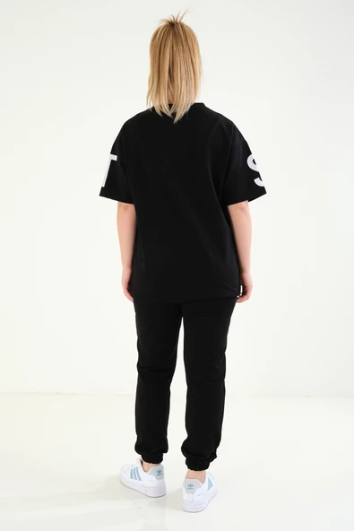 Kadın Baskılı Oversize İkili Takım Siyah - 5