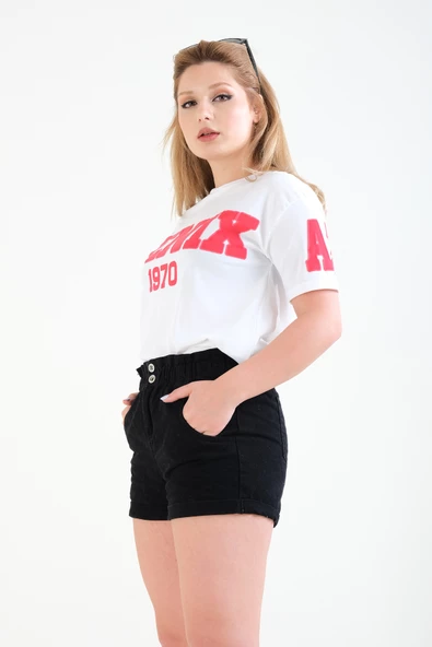 Kadın Yazılı Oversize T-Shirt Beyaz - 4