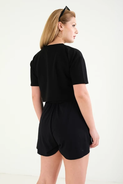 Kadın Crop T-Shirt Siyah - 6